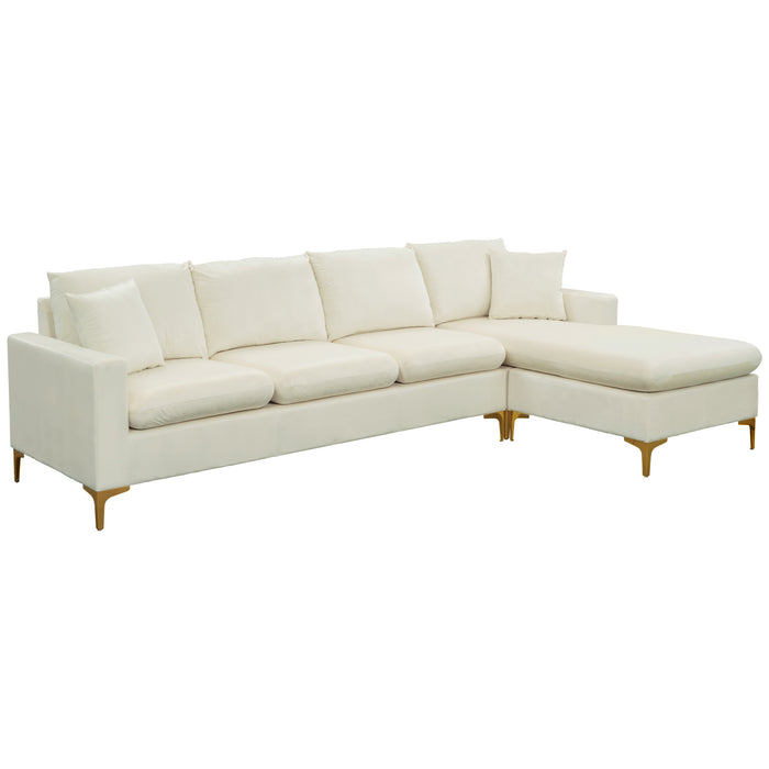 L-Shape Sectional Sofa with Ottoman -Cream