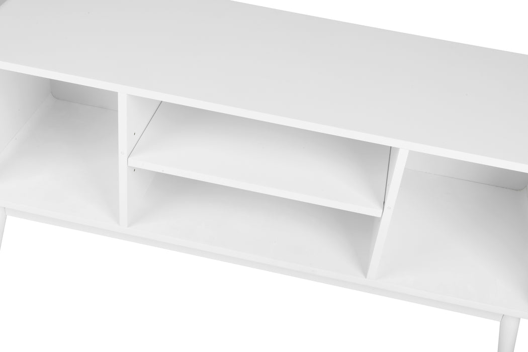 White TV Console with Rattan Door