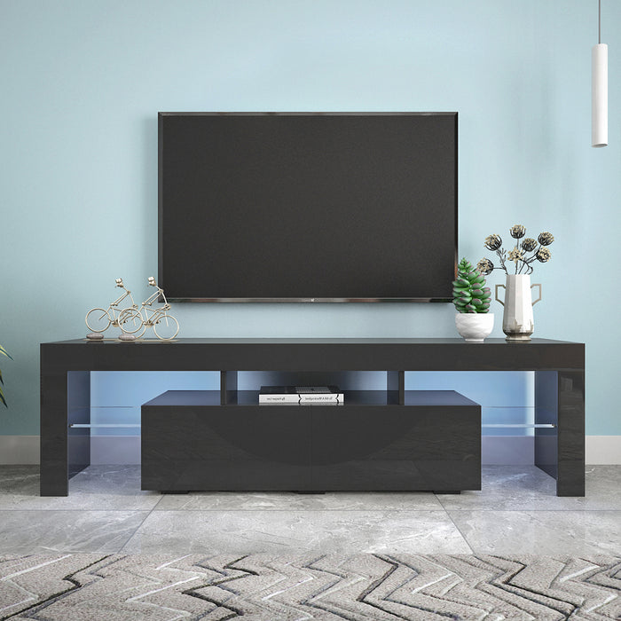 Modern Black TV Stand, w/Remote Control Lights