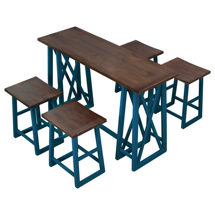 5-Piece Rustic Counter Height Dining Set - Walnut+Blue