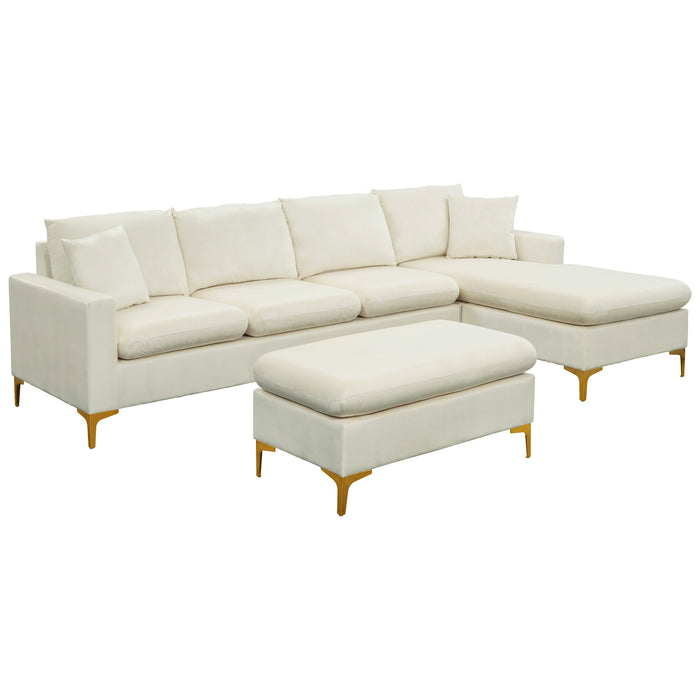 L-Shape Sectional Sofa with Ottoman -Cream