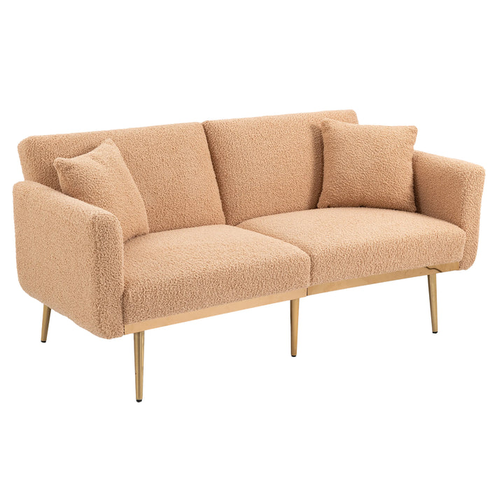 Modern  Velvet  Sofa Futon - Camel Teddy