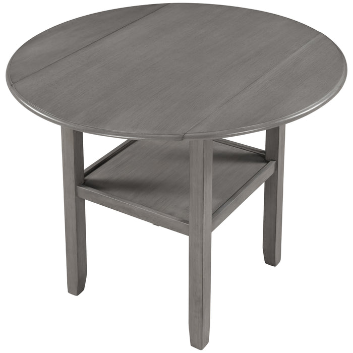 Farmhouse Round Counter Height Kitchen Dining Table with Drop Leaf  - Gray