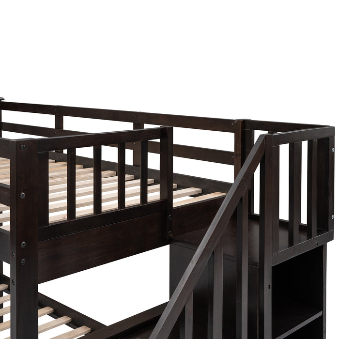 Stairway Twin-Over-Full Bunk Bed with Storage and Guard Rail - Espresso