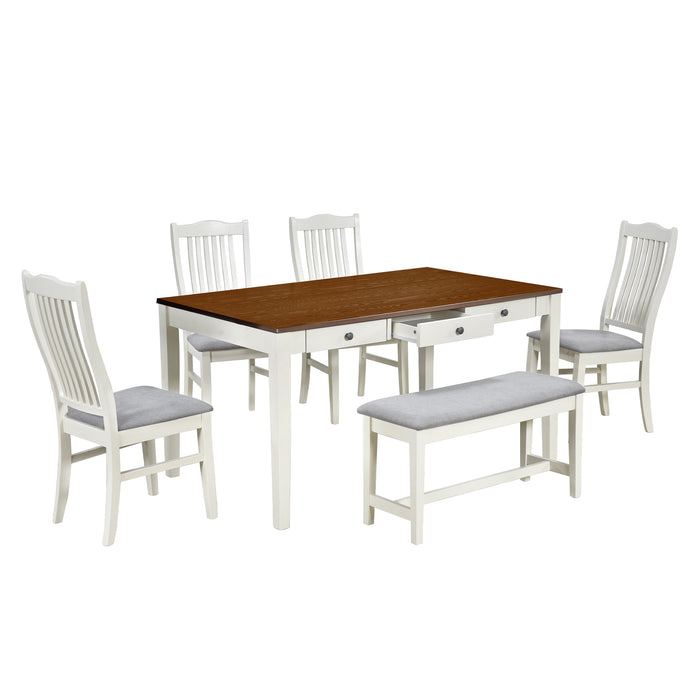 6-Piece Mid-Century Wood Dining Table Set- Butter Milk