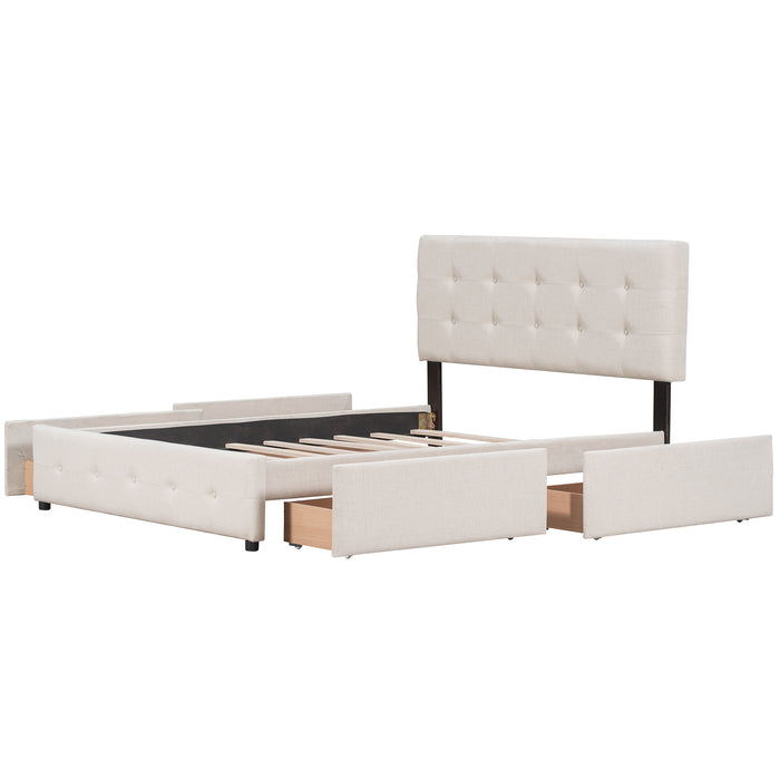 Upholstered Platform Storage Bed, Queen Size (Beige)