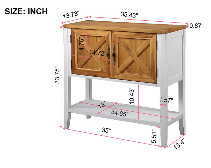 Farmhouse Wood Buffet Console Table - Antique White + Natural Acacia