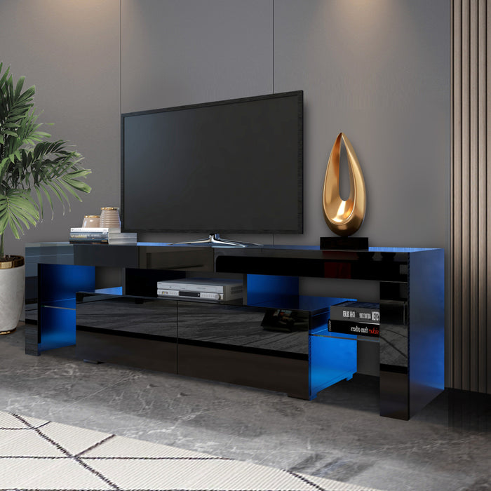 Modern Black TV Stand, w/Remote Control Lights