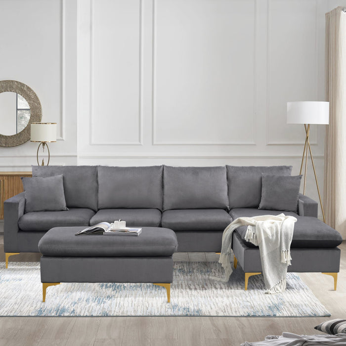 L-Shape Sectional Sofa with Ottoman- Grey