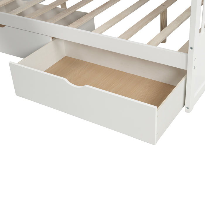 Multifunction Twin over Full Bunk Bed with Drawers, Storage and Slide - White