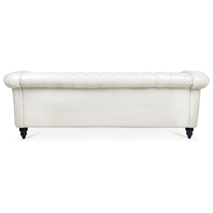 Rolled Arm Chesterfield 3 Seater Sofa - White