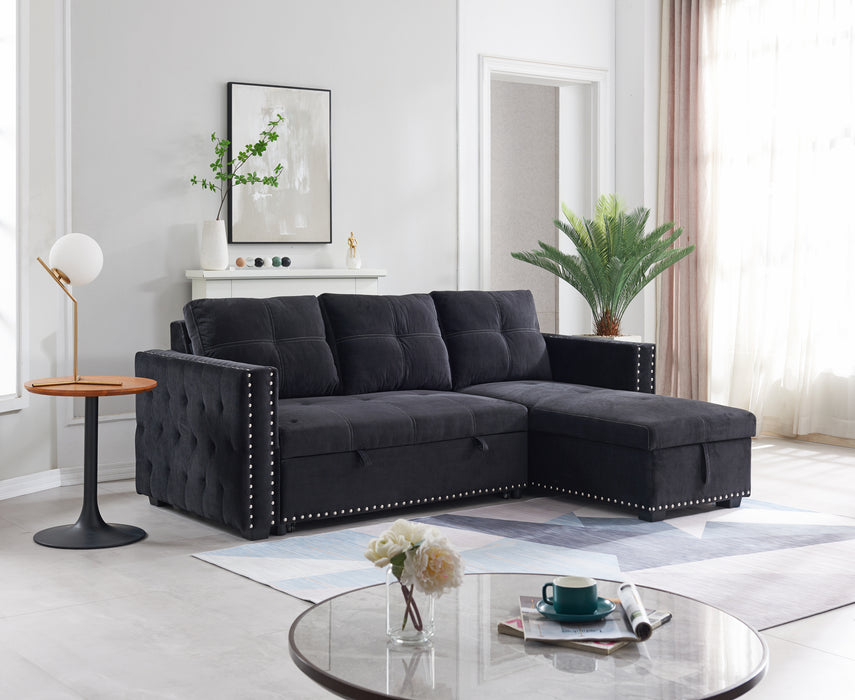 Sectional sofa with pulled out bed,- BLACK,