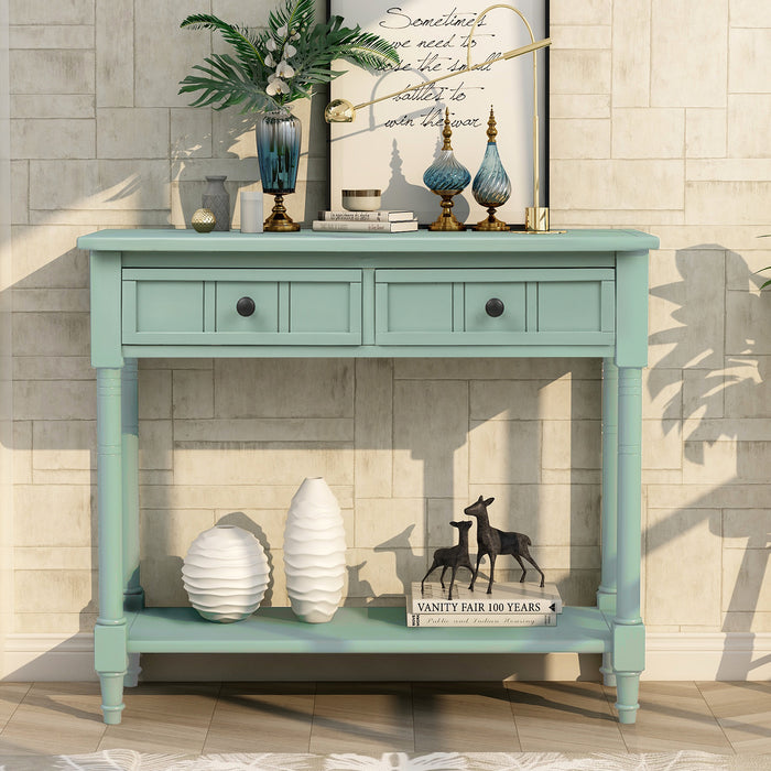 Console Table, Traditional Design with Two Drawers and Bottom Shelf - Retro blue