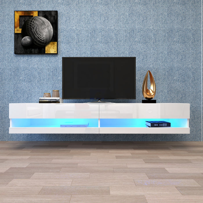 Wall Mounted Floating 80" TV Stand with 20 Color LEDs White