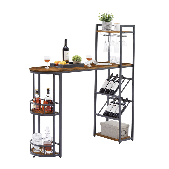 Bar table with bottles and glass holder (Rustic Brown)