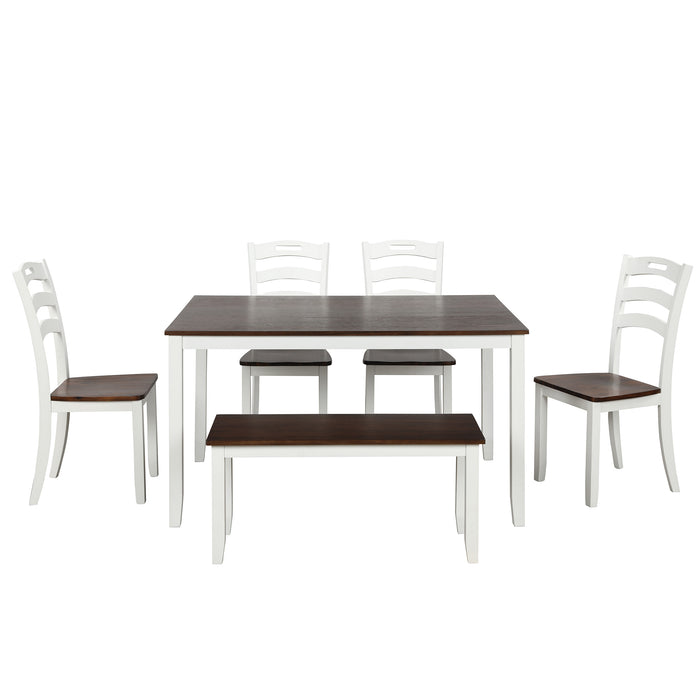 6-Piece Dining Table Set with Bench - Ivory and Cherry