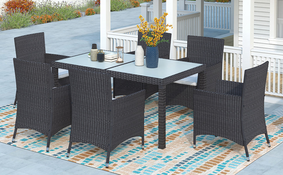 7-piece Outdoor Wicker Dining set - (Black)