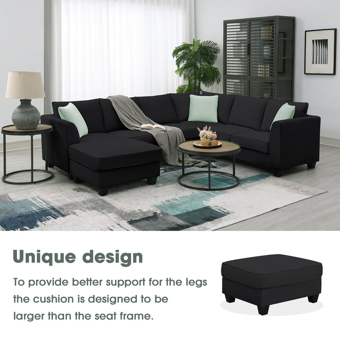 7 Seats Modular Sectional Sofa with Ottoman - Black