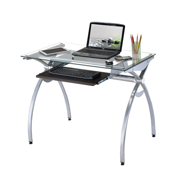 Contempo Clear Glass Top Computer Desk with Pull Out Keyboard Panel, Clear