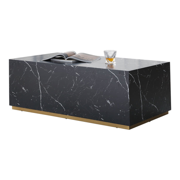 Stylish Black Marble MDF Coffee Table Low Gloss for Living Room/Leisure Area - Matt Black