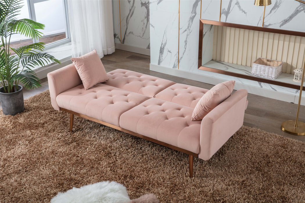 Velvet  loveseat with rose gold metal feet