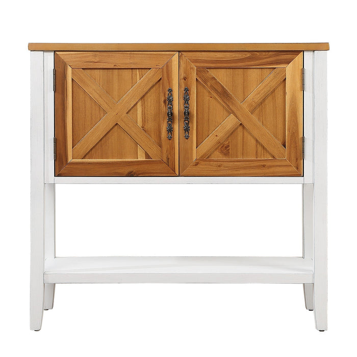 Farmhouse Wood Buffet Console Table - Antique White + Natural Acacia