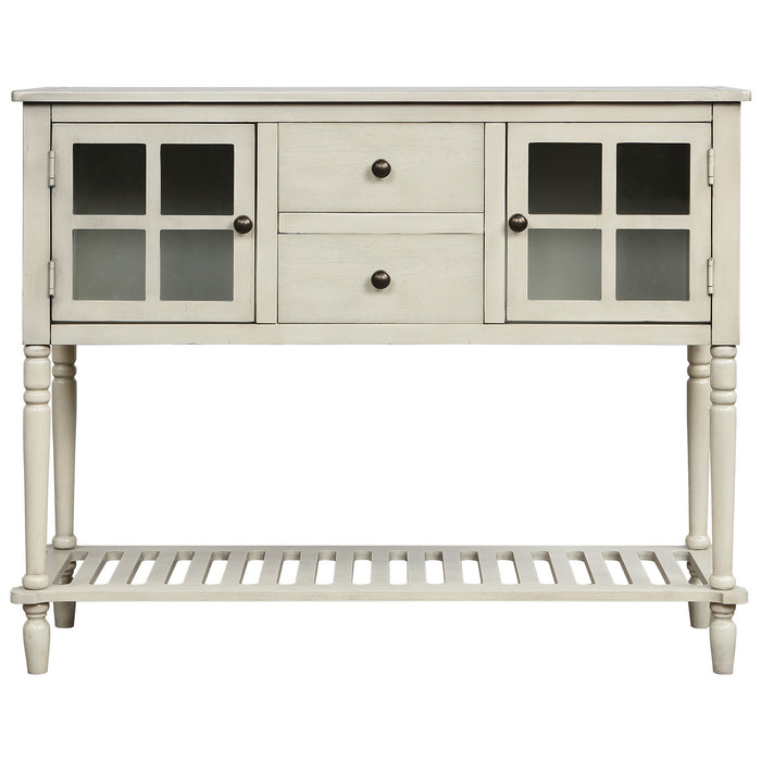 Farmhouse Console Table with Bottom Shelf -Antique Cream