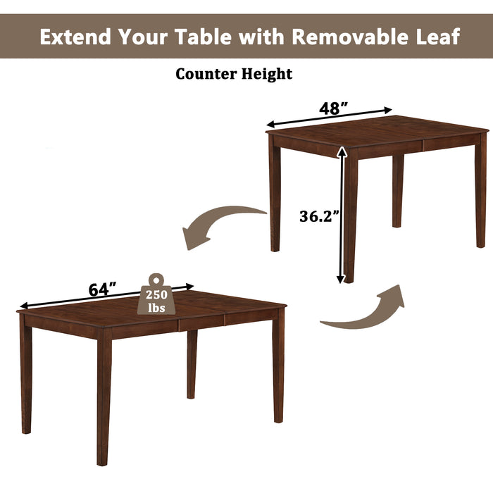 6-Piece Farmhouse Extendable Counter Height Dining Table Set - Brown Walnut + Beige