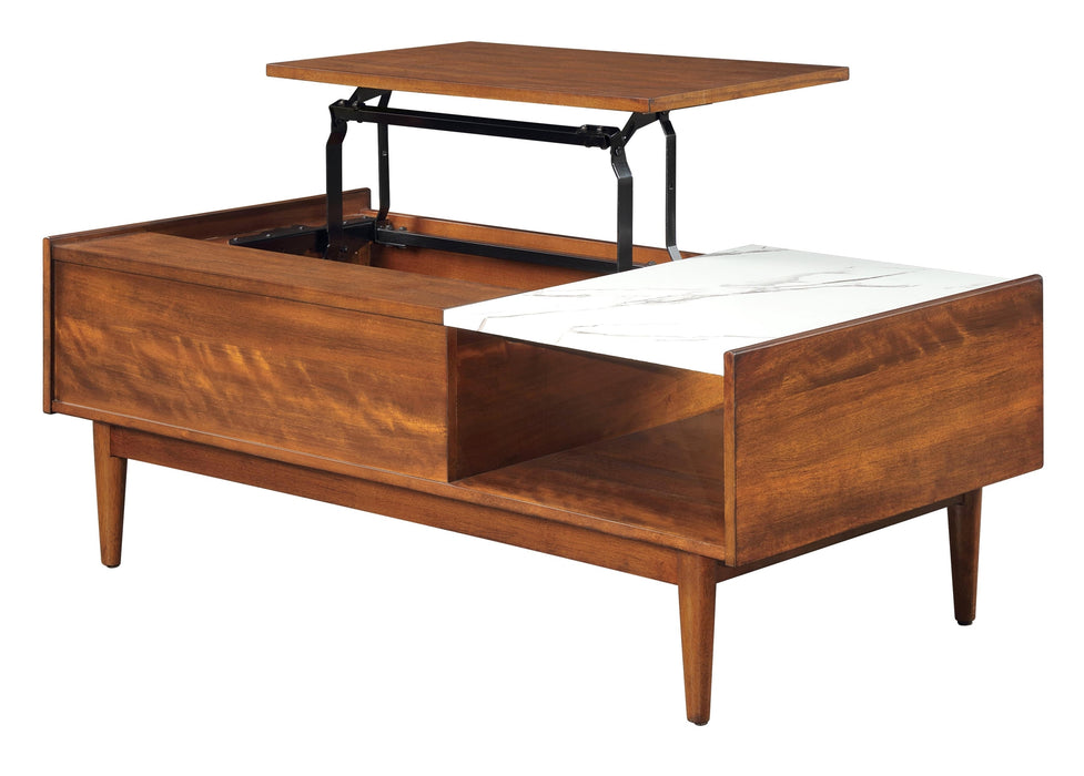 Modern Lift Top Coffee Table with Faux Marble Top - Brown MIx