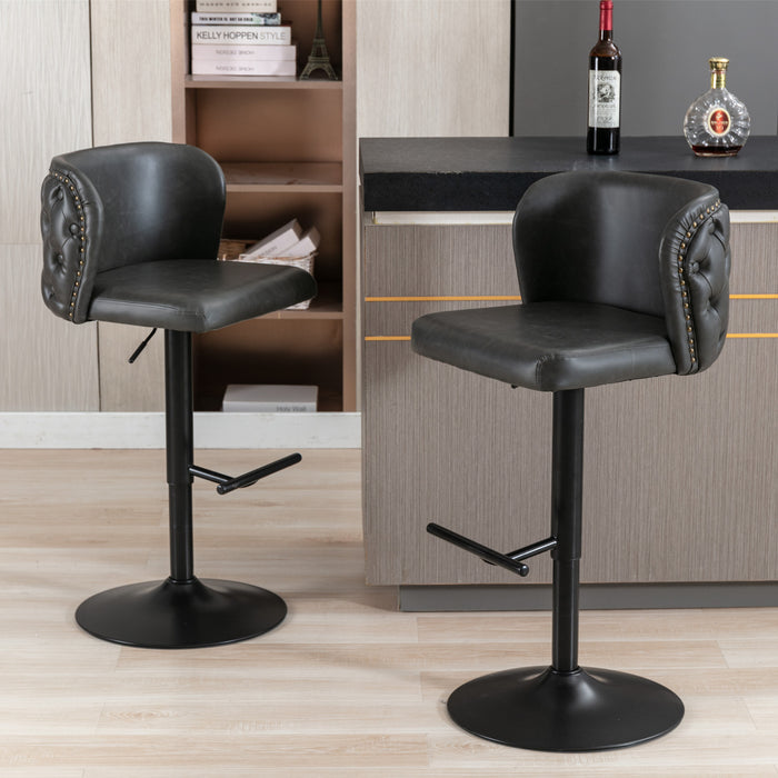 Modern PU Upholstered Bar Stools with Whole Back Tufted - Dark Grey