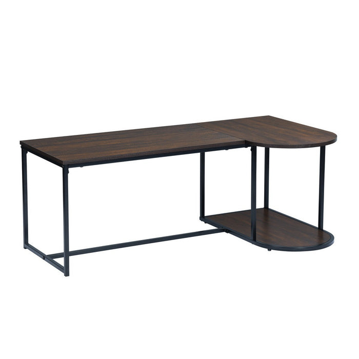 Modern Industrial Style Rectangular Wood Grain Top Coffee Table with Metal Frame - Walnut & Black