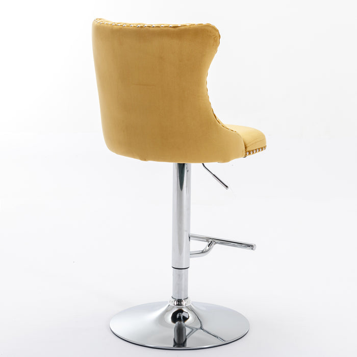 Swivel Velvet Barstool, Gold (Set of 2）