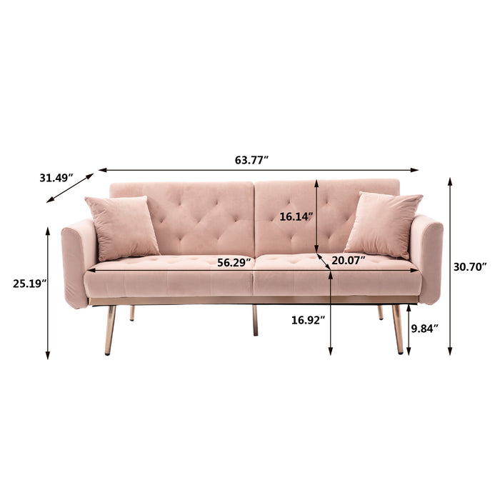 Velvet  loveseat with rose gold metal feet