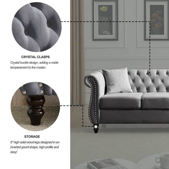 Chesterfield  Velvet Sofa - Grey