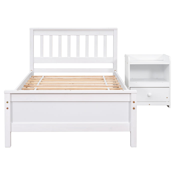 Twin Bed with with 1 Nightstand, White