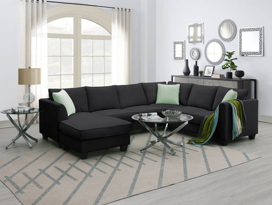 7 Seats Modular Sectional Sofa with Ottoman - Black