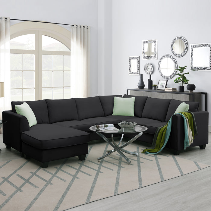 7 Seats Modular Sectional Sofa with Ottoman - Black