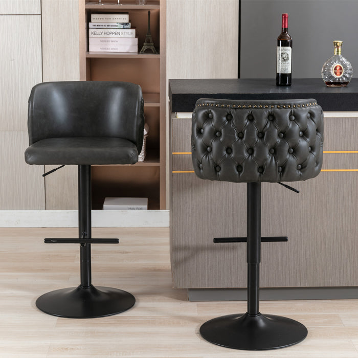 Modern PU Upholstered Bar Stools with Whole Back Tufted - Dark Grey