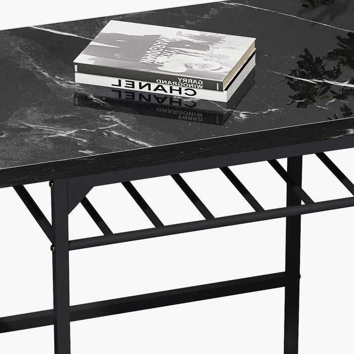 3-Piece Modern Dining Table Set - Black Frame + Printed Black Marble Finish