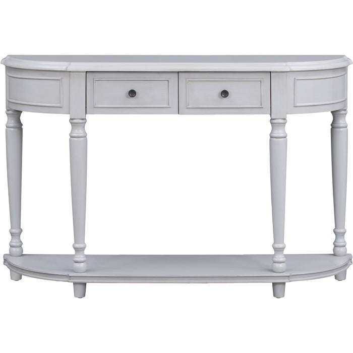 Retro Circular Curved Design Console Table with Open Style Shelf - Antique White