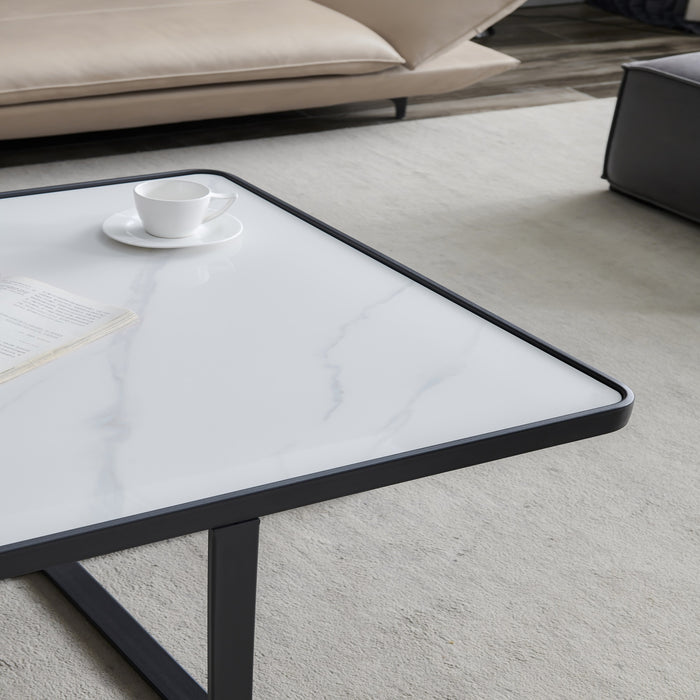 Modern Coffee Table with Black Metal frame and Sintered Stone Tabletop - Black