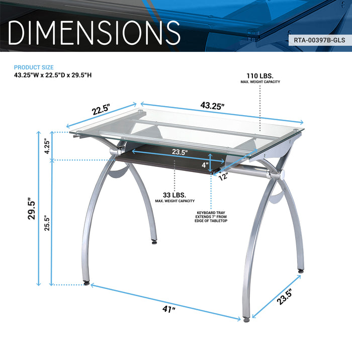 Contempo Clear Glass Top Computer Desk with Pull Out Keyboard Panel, Clear