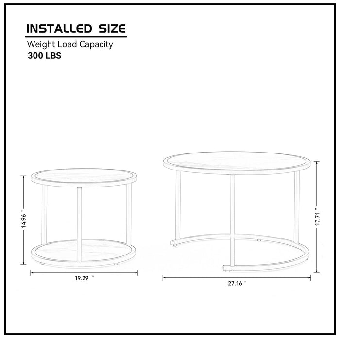 Modern Coffee Table with Marble Pattern MDF Top and Metal Frame - White