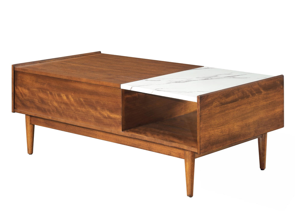 Modern Lift Top Coffee Table with Faux Marble Top - Brown MIx