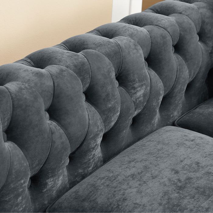 Luxury Classic Chesterfield L-shaped Sectional, Grey velvet