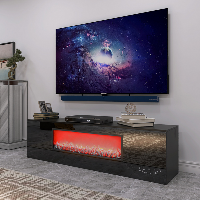 black electric fireplace TV stand with insert fireplace