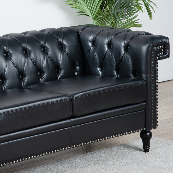 Traditional  Square Arm Chesterfield 3 seater Sofa - Black