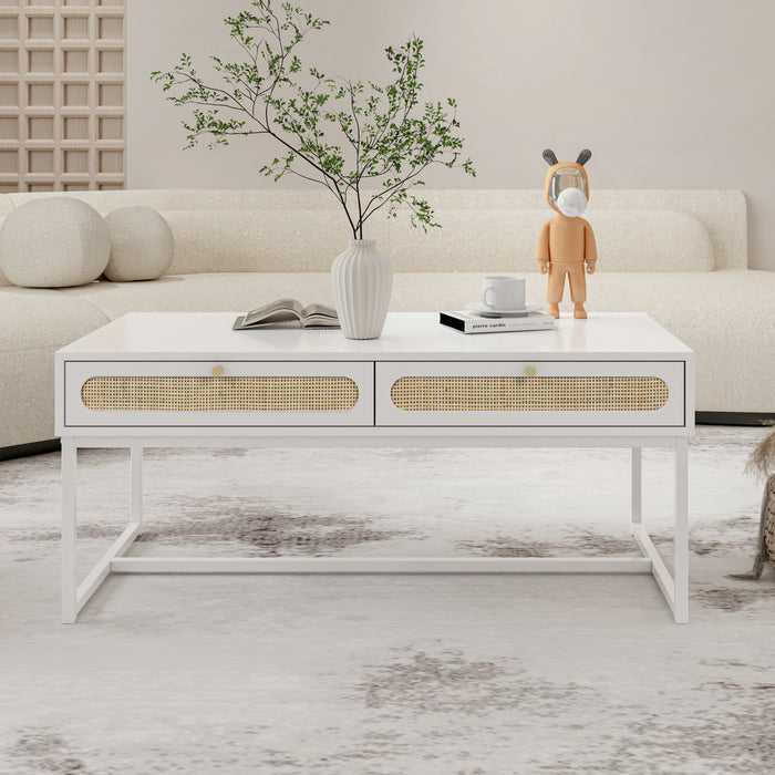 2 Rattan Drawer Coffee Table - White