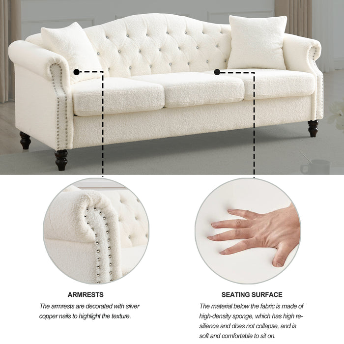 Chesterfield Fabric Sofa  - Teddy White