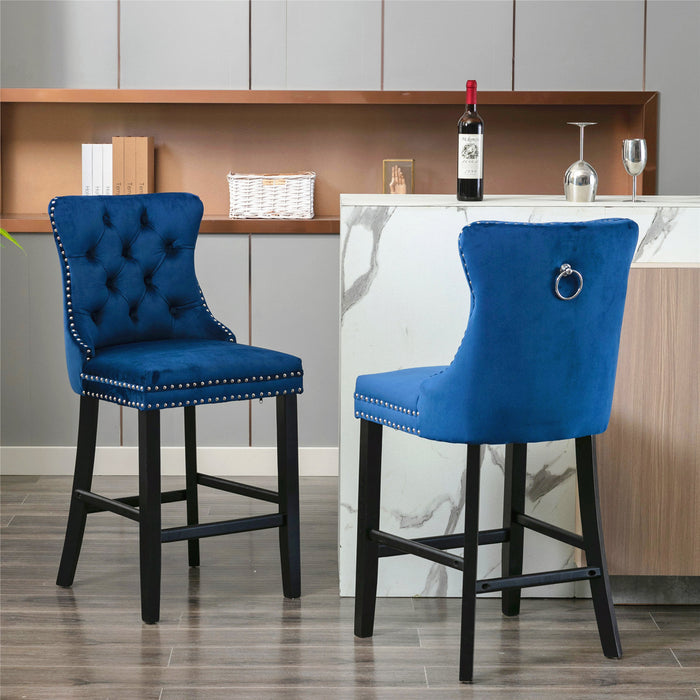 Contemporary Velvet Upholstered Barstools, Set of 2 (Blue)